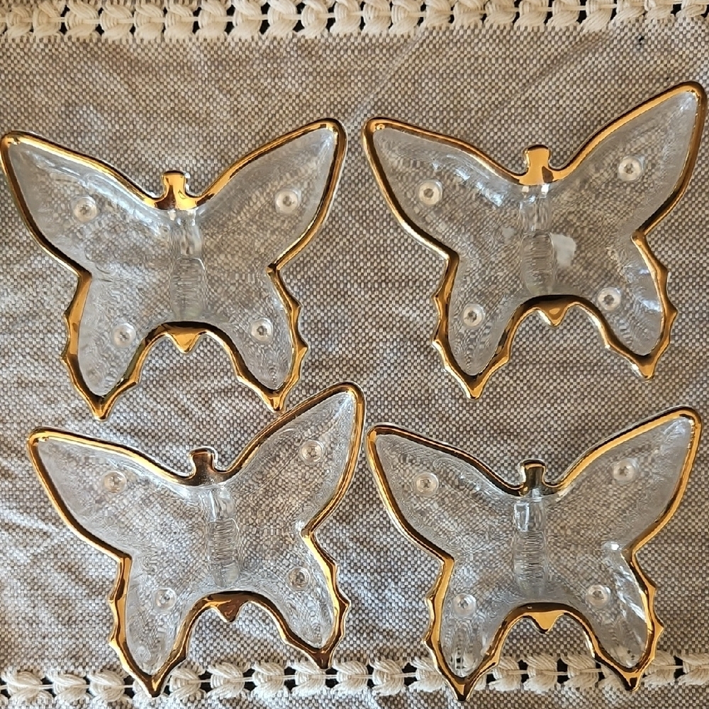 Gold-Trimmed Butterfly Glass Trinket Dishes